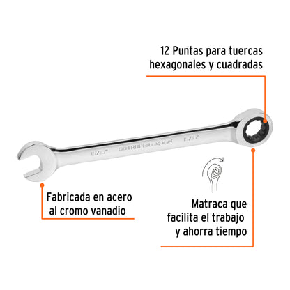LL-1230X Llave mixta con ratchet, 15/16', Truper Expert