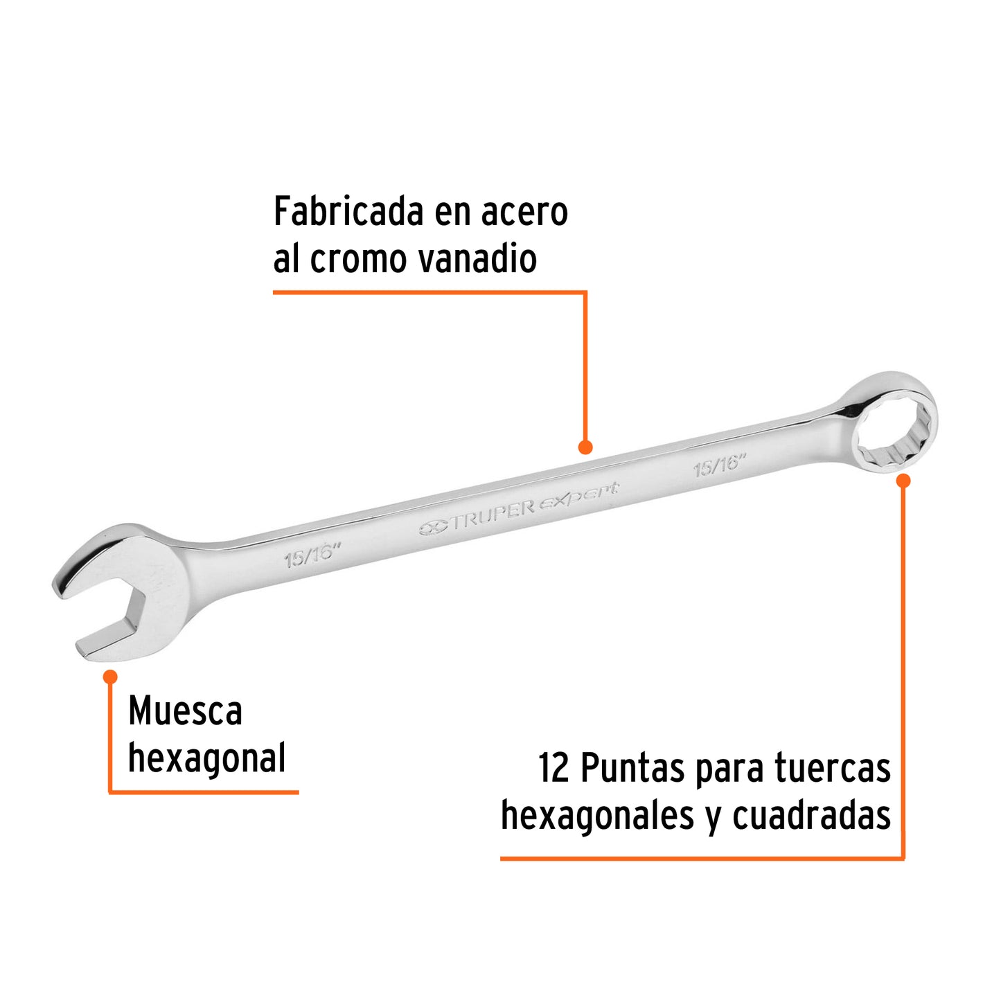 LL-2030 Llave mixta extralarga, pulgadas 15/16"x338mm, Truper Expert