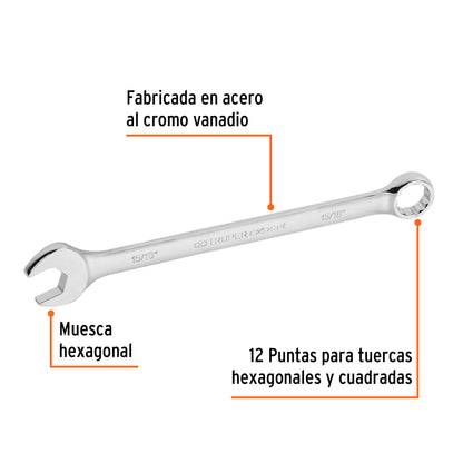 LL-2030 Llave mixta extralarga, pulgadas 15/16"x338mm, Truper Expert