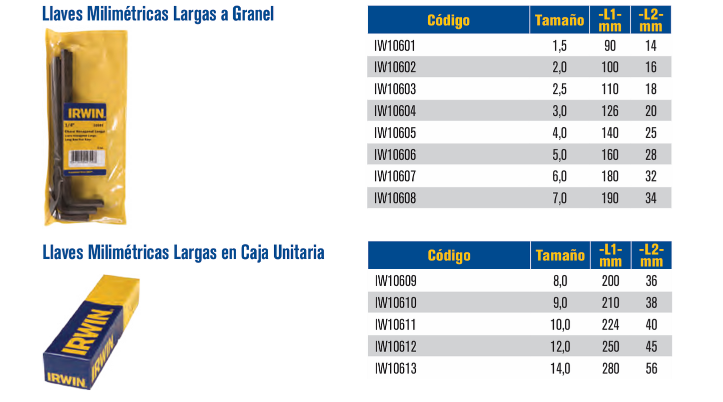 IW10612 Llave hexagonal en L larga 12 mm Irwin