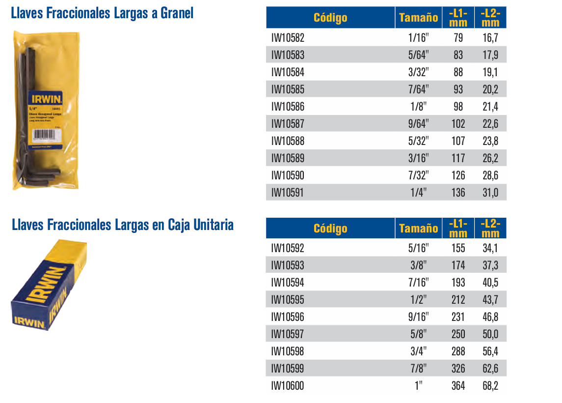 IW10588 Llave hexagonal en L larga 5/32" Irwin
