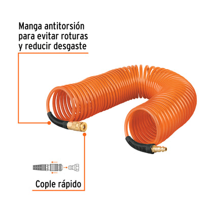 MAN-RES-1/4X50 Manguera tipo resorte para compresor, 1/4", 15 m (50 ft)