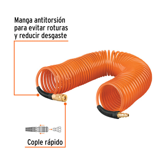MAN-RES-1/4X50 Manguera tipo resorte para compresor, 1/4", 15 m (50 ft)