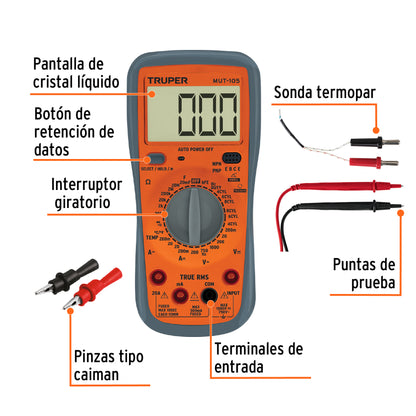 MUT-105 Multímetro digital profesional, mantenimiento automotriz