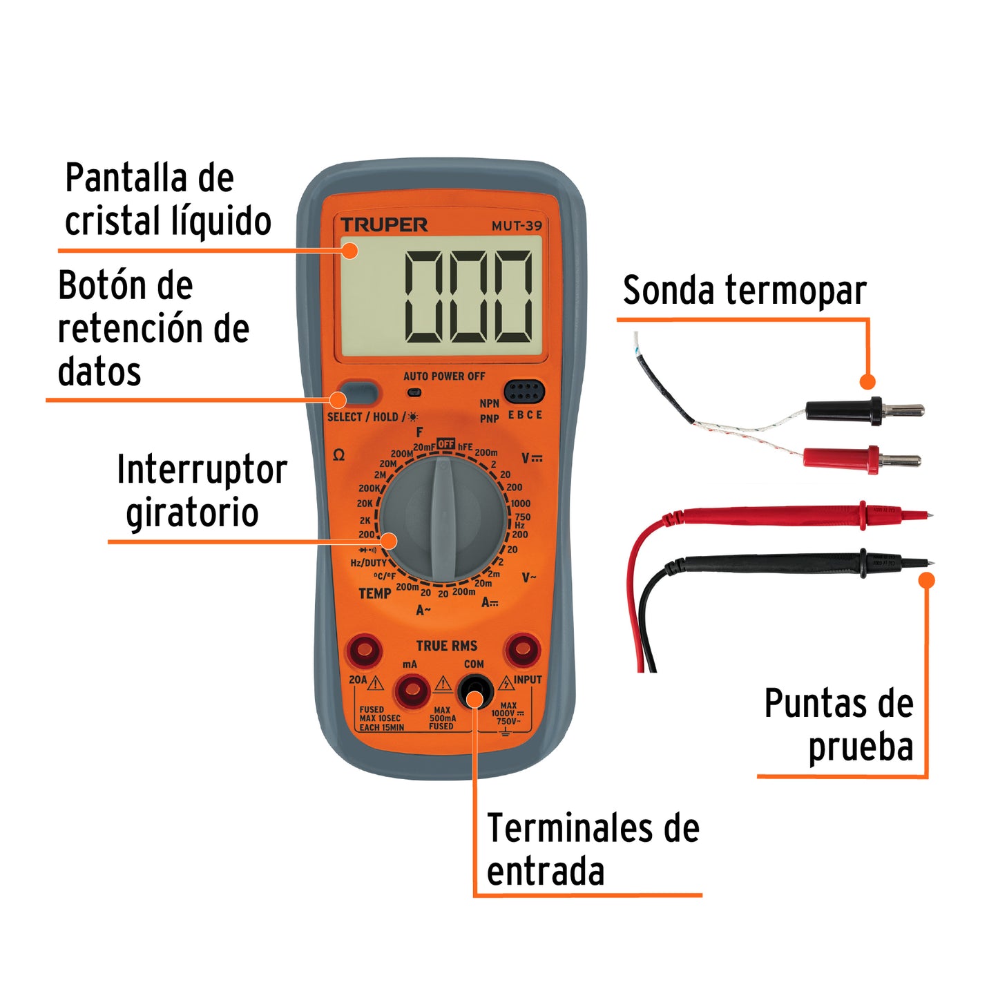 MUT-39 Multímetro digital 750V profesional