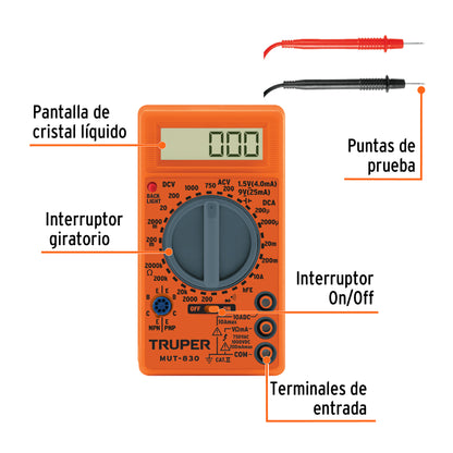 MUT-830 Multímetro digital 750V escolar