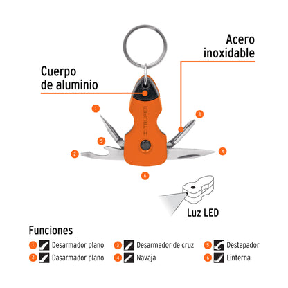 NAMU-LL Multiherramienta con led, tipo llavero, 6 funciones