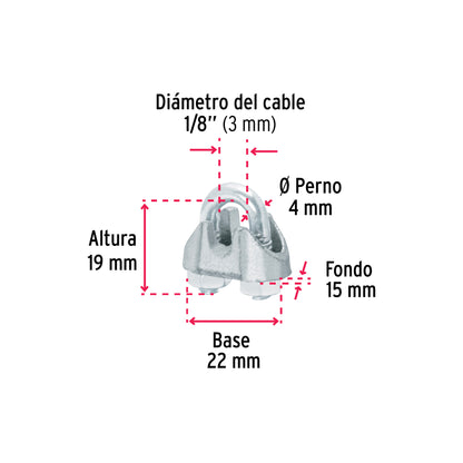 Perros-1/8 Perros para cable de 1/8" tarjeta con 2 pzas