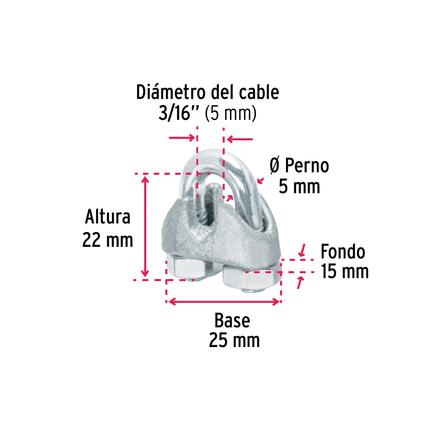 Perros-3/16 Perros para cable de 3/16" tarjeta con 2 pzas
