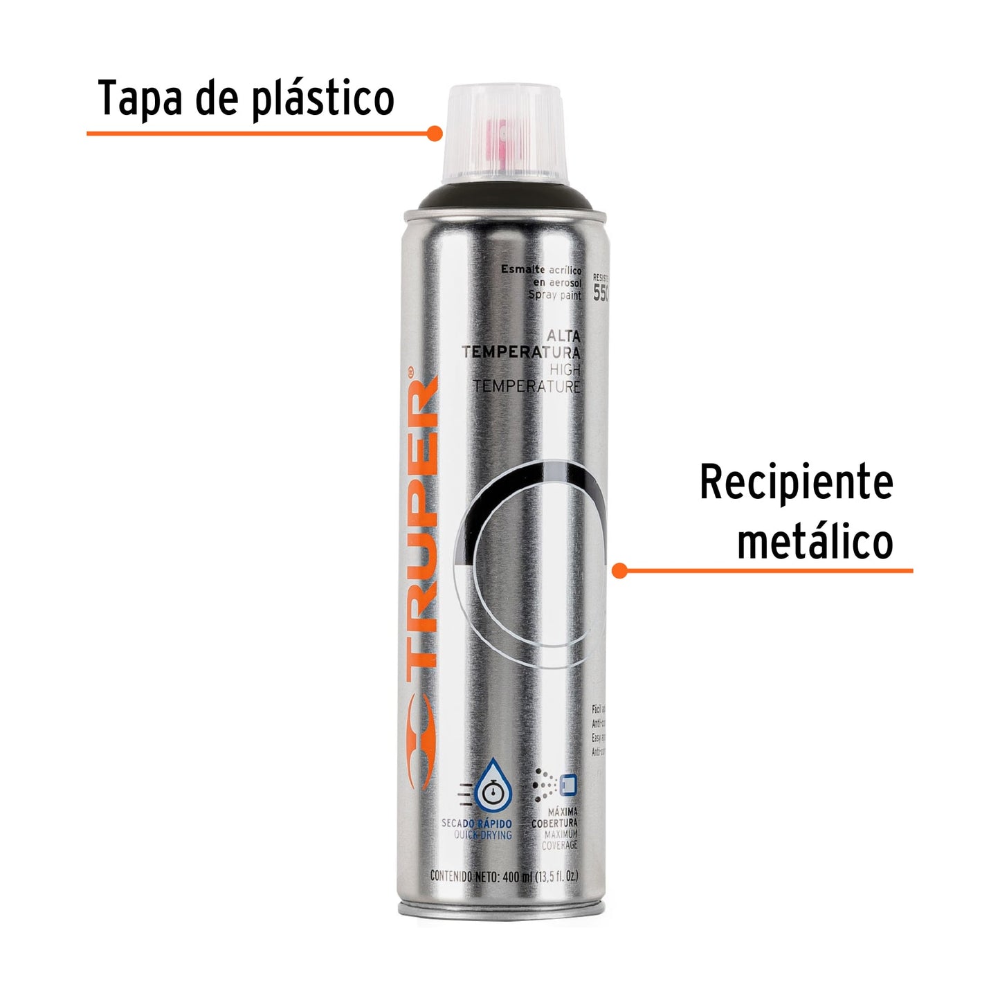 PA-ALTE-N Pintura en aerosol de alta temperatura negro, 400 ml
