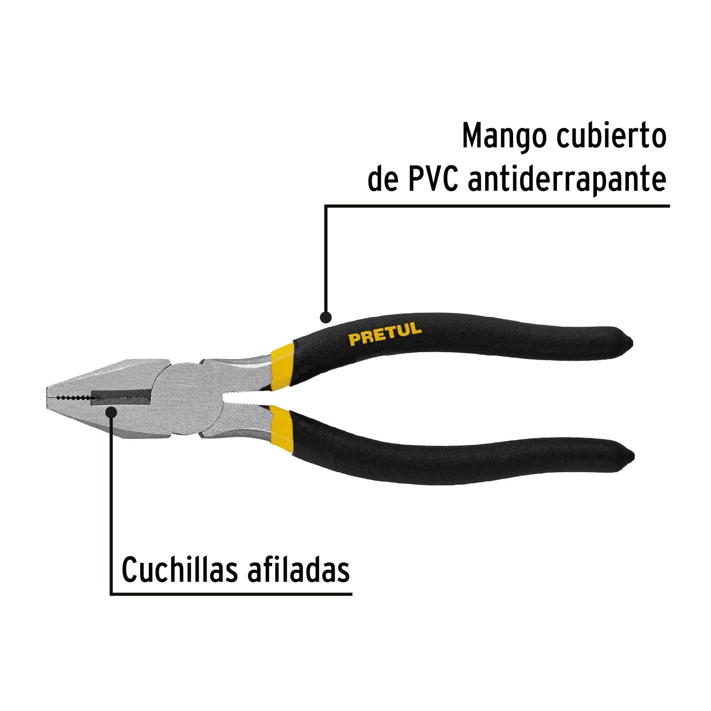 PEL-7P Alicate de electricista ligero 7", mango en PVC, Pretul