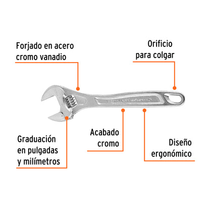 PET-10C Llave expansiva profesional, cromada 10", Truper Expert