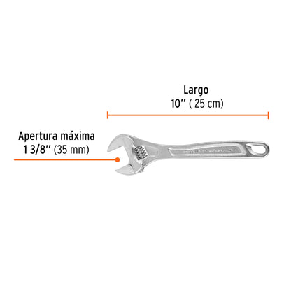 PET-10C Llave expansiva profesional, cromada 10", Truper Expert