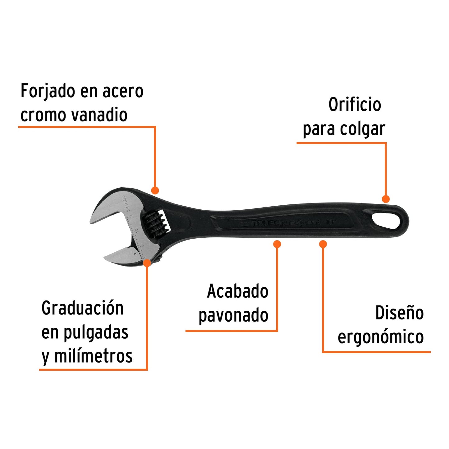 PET-10 Llave expansiva profesional, pavonada 10", Truper Expert