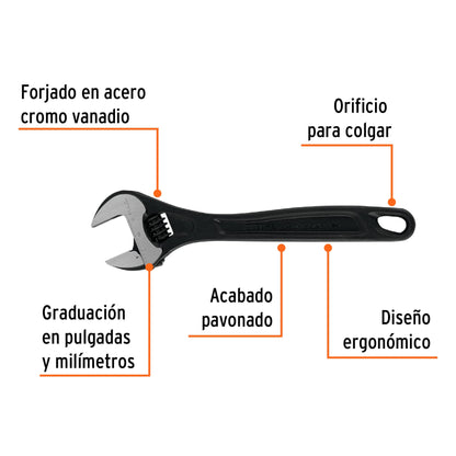 PET-10 Llave expansiva profesional, pavonada 10", Truper Expert
