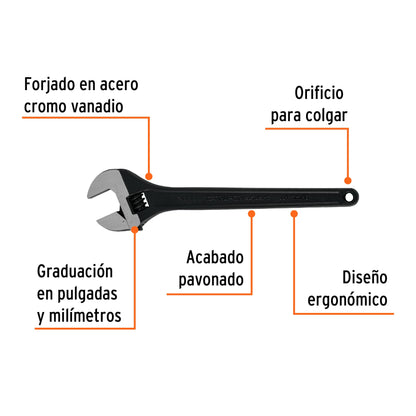 PET-15 Llave expansiva profesional, pavonada 15", Truper Expert