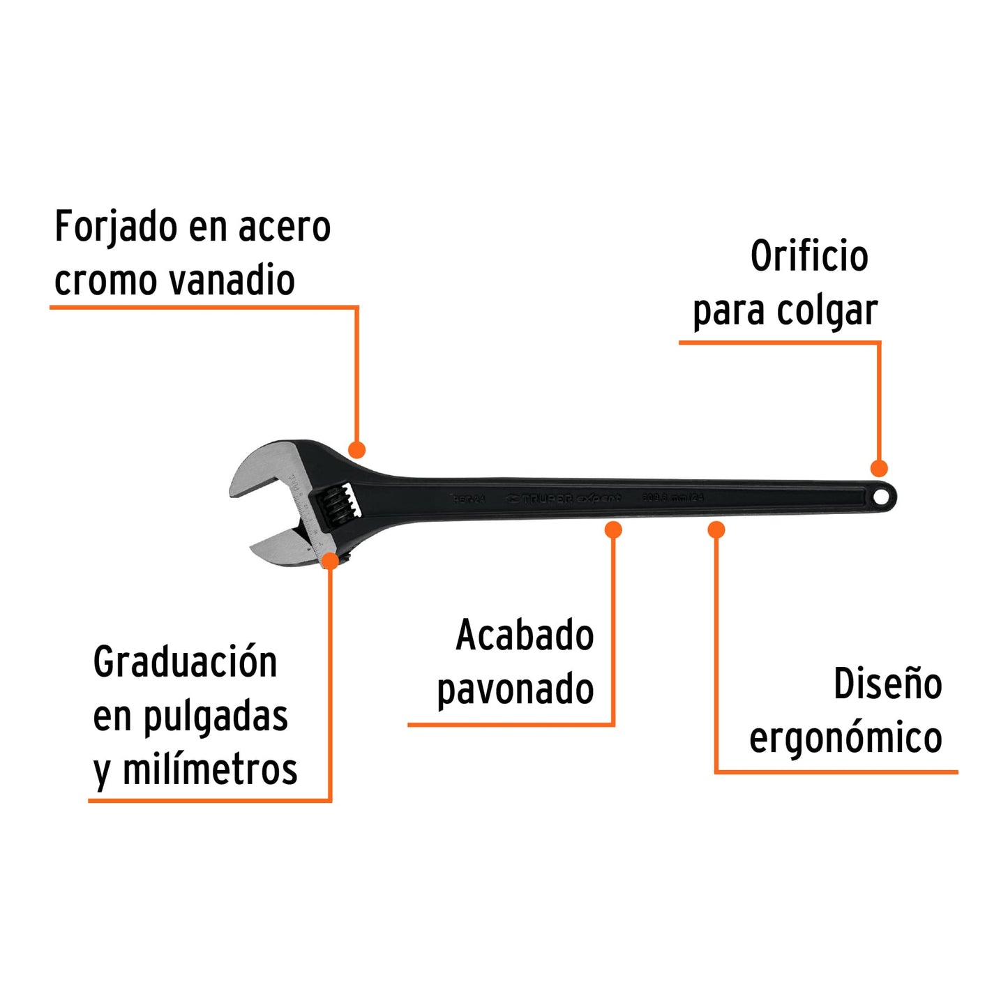 PET-24 Llave expansiva profesional, pavonada 24", Truper Expert