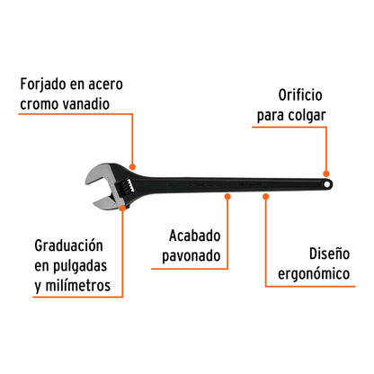PET-24 Llave expansiva profesional, pavonada 24", Truper Expert