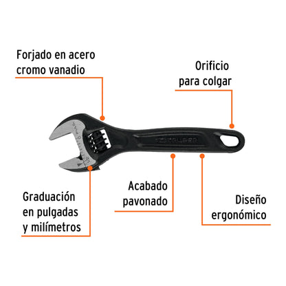 PET-4 Llave expansiva profesional, pavonada 4", Truper Expert