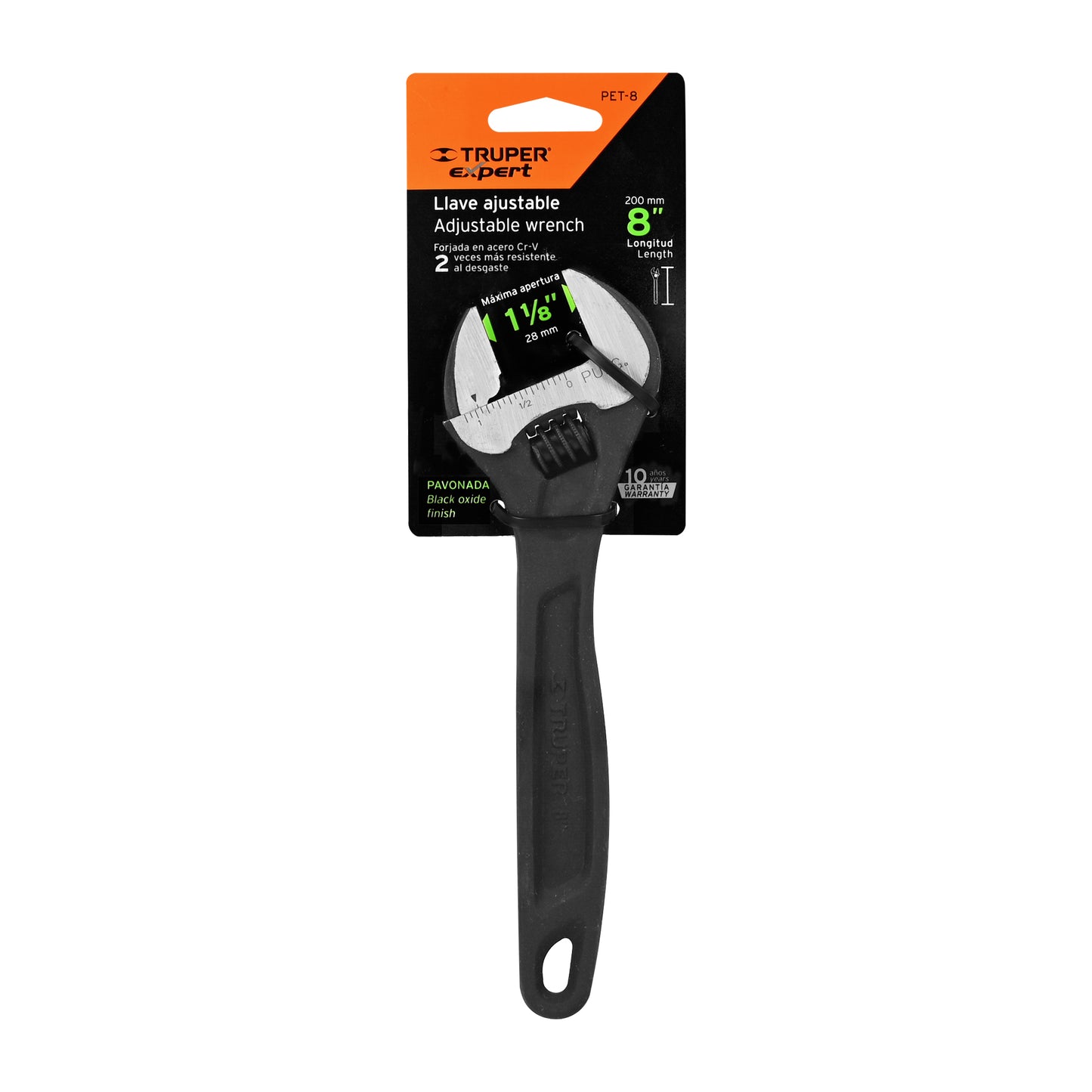 PET-8 Llave expansiva profesional, pavonada 8", Truper Expert