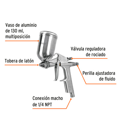PIPI-400 Pistola para retoque de gravedad, LVMP, vaso aluminio, 0.5 mm