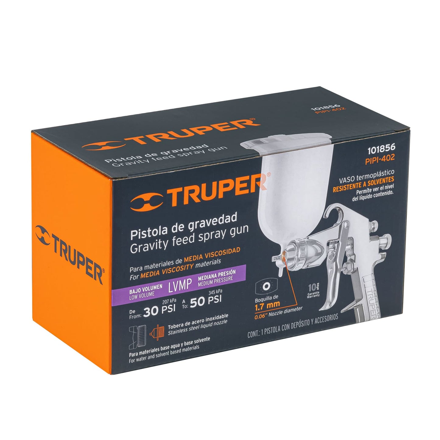 PIPI-402 Pistola para pintar de gravedad LVMP, vaso plástico, boq 1.7 mm