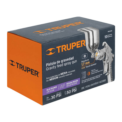 PIPI-421 Pistola para pintar de gravedad LVMP, vaso aluminio, boquilla 1.7mm