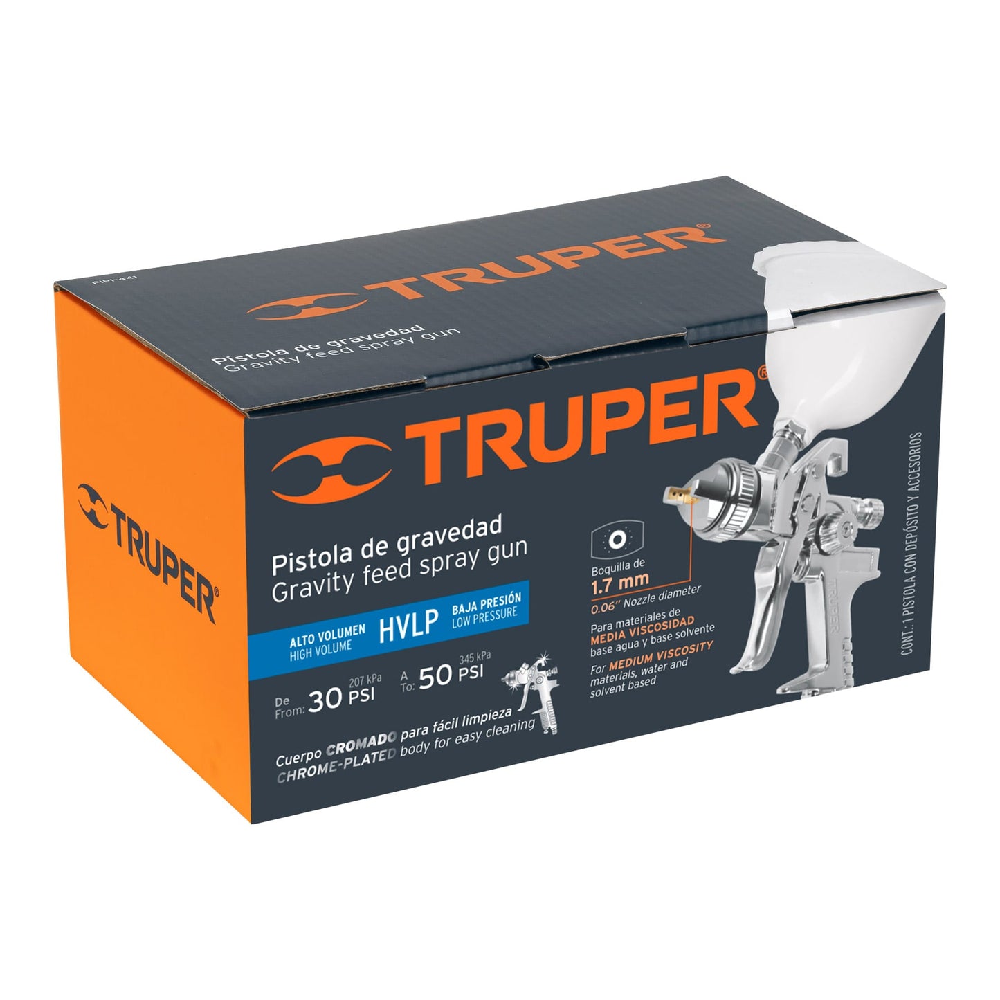 PIPI-441 Pistola p/pintar gravedad HVLP,vaso plástico, boquilla 1.7mm