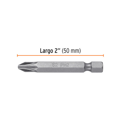 PUDE-1202-50 Puntas Phillips #2, 2', estuche con 50 piezas, Expert