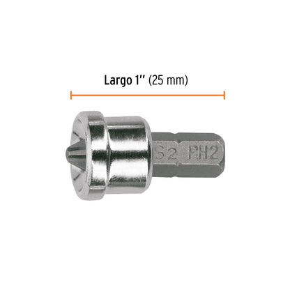 PUDE-1205 Puntas Phillips #2, 1' p/tablaroca, estuche con 5 piezas