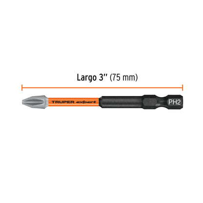 PUDE-1302I Juego de 5 puntas de impacto Phillips PH2 x 3',Truper Expert