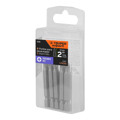 PUDE-2201 Puntas Pozidriv #1, 2', estuche con 5 piezas, Expert