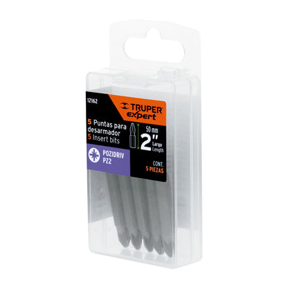PUDE-2202 Puntas Pozidriv #2, 2', estuche con 5 piezas, Expert