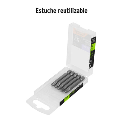 PUDE-2202 Puntas Pozidriv #2, 2', estuche con 5 piezas, Expert