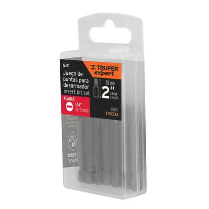 PUDE-3225 Puntas planas 1/4', 2', estuche con 5 piezas, Expert