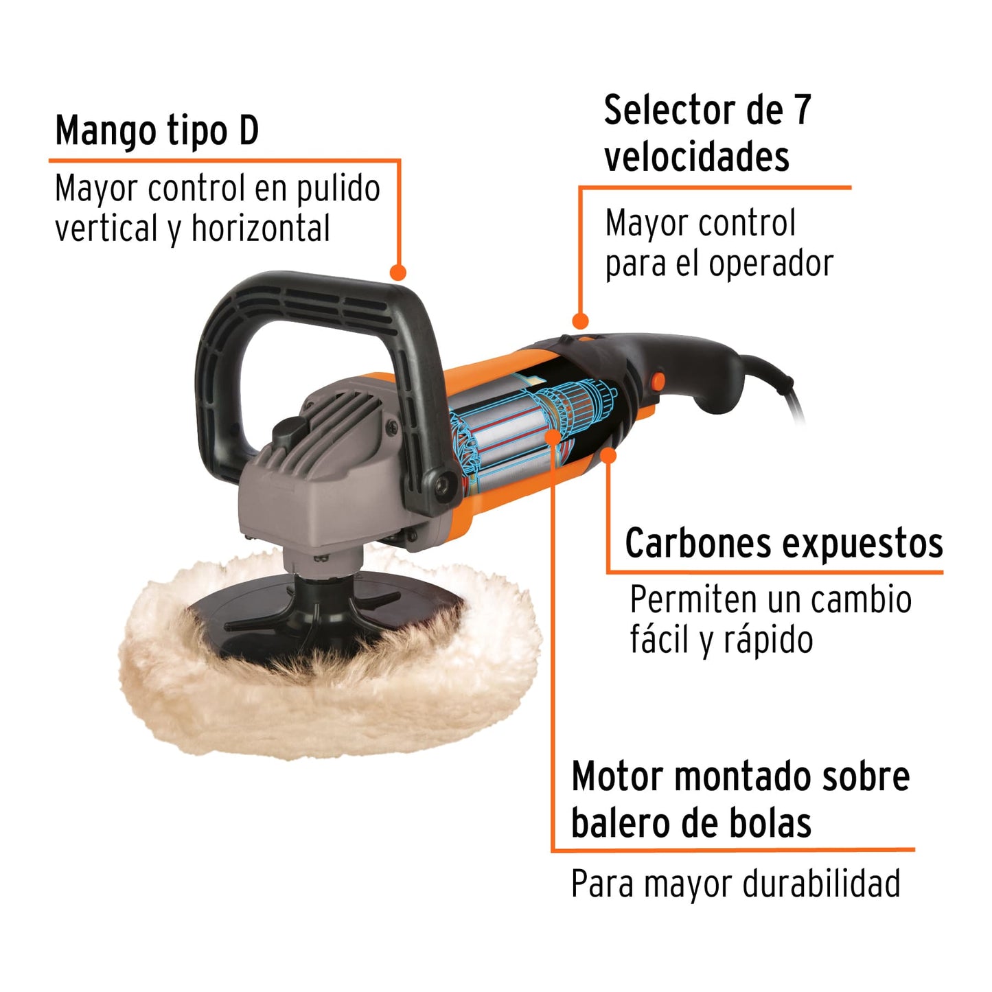 PULA-7A3 Polichadora para autos, 7", 1,200 W