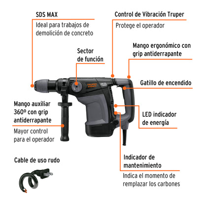 RMAX-7NX Rotomartillo SDS Max 6 kg, 7 J, 1100 W, Truper Expert