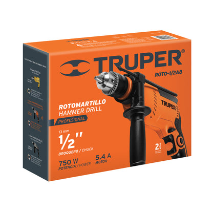 ROTO-1/2A8 Taladro percutor 1/2", profesional, 750 W