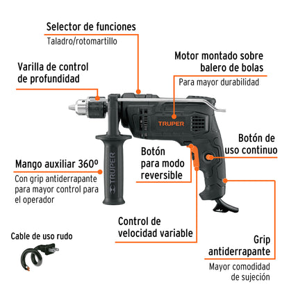 ROTO-1/2N6 Taladro percutor industrial  1/2" 650 W