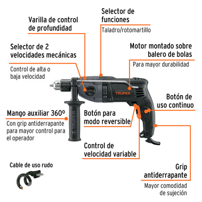 ROTO-1/2N7 Taladro percutor industrial  1/2" 900 W