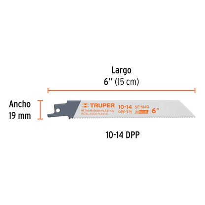 SE-614G Segueta sierra sable, 6', 10-14 DPP, recta, usos generales