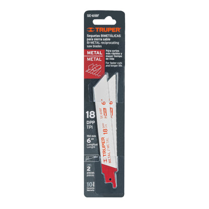 SE-618F Segueta sierra sable, 6', 18 DPP, recta para metales, 2 pzas