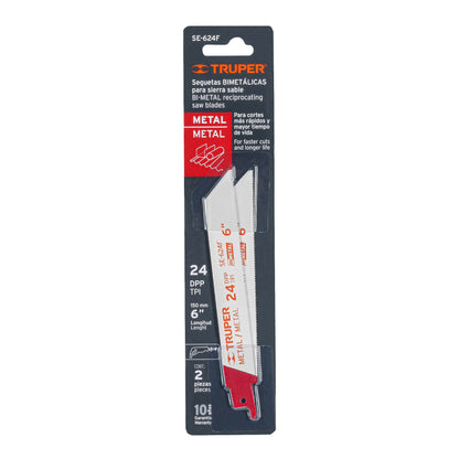 SE-624F Segueta sierra sable, 6', 24 DPP, recta para metales, 2 pzas