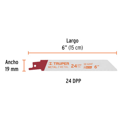 SE-624F Segueta sierra sable, 6', 24 DPP, recta para metales, 2 pzas