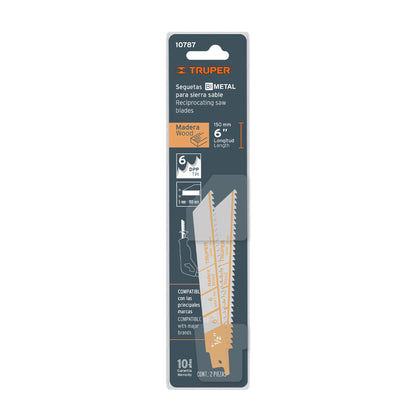 SE-66M Segueta sierra sable, 6', 6 DPP, recta para madera, 2 pzas