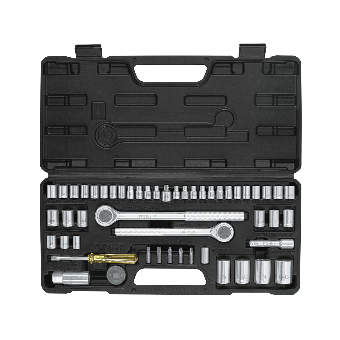 SET-51 Set de herramientas cuadrante de 1/4", 3/8" y 1/2" para mecánica, 51 piezas, Pretul