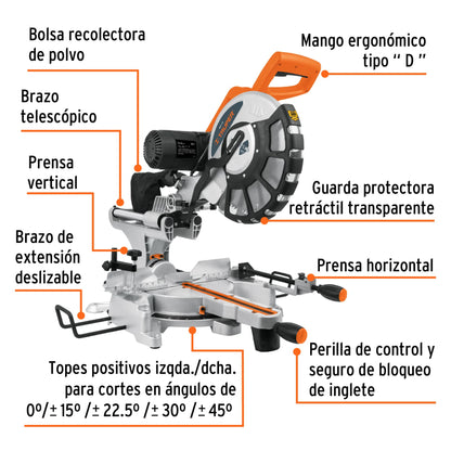 SINCO-12X Sierra de inglete para corte en madera, 12", telescópica