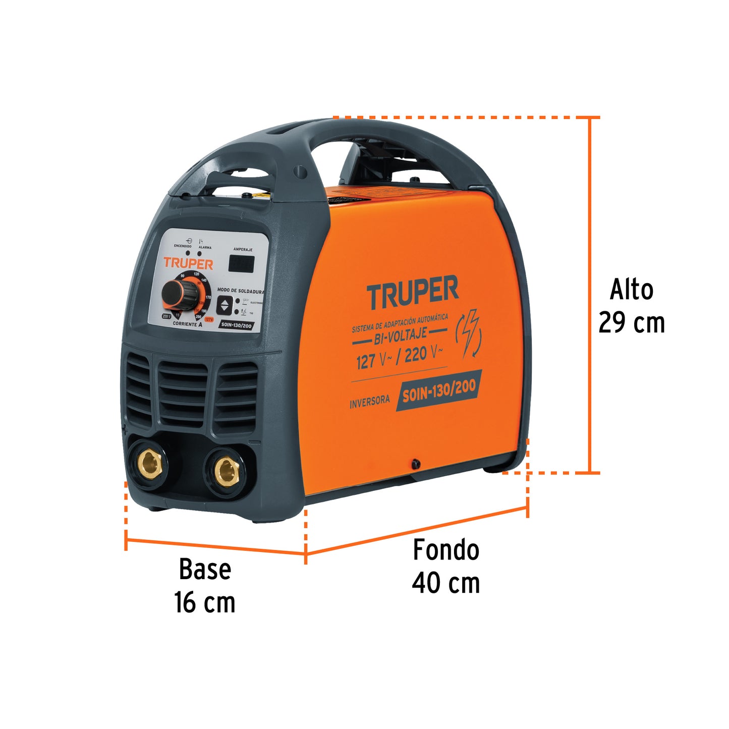 SOIN-130/200 Soldadora inversora SMAW, TIG 130 / 200 A, voltaje dual