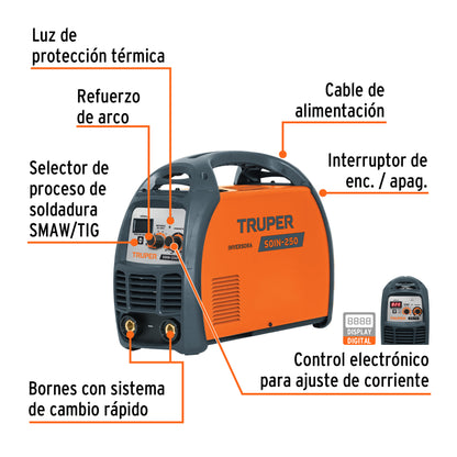 SOIN-250 Soldadora inversora SMAW, TIG 250 A, 220 V Truper