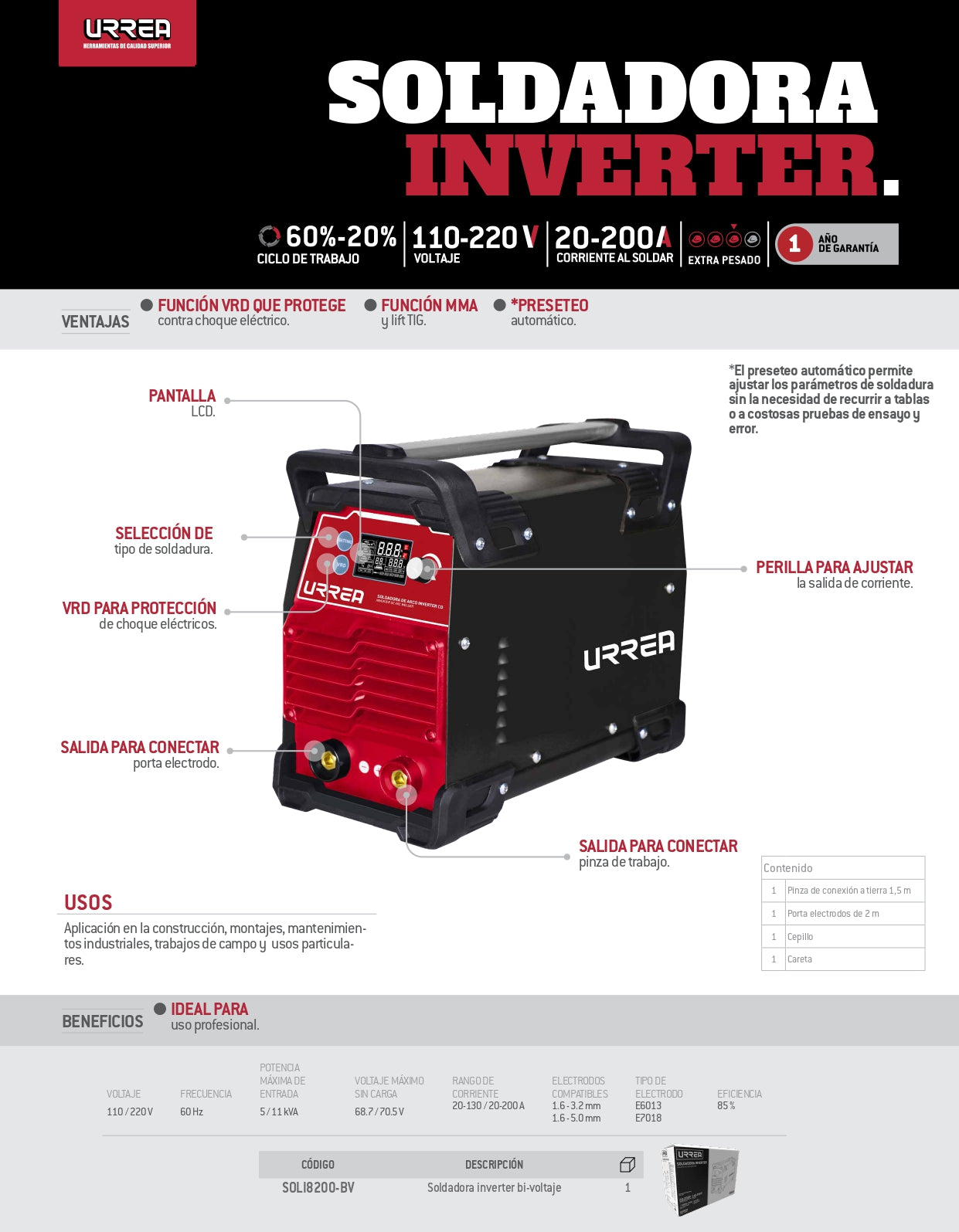 SOLI8200-BV Soldadora invert 110-220V 200A